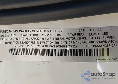 2012 Volkswagen Beetle 2.5L из США, поврежденный, VIN 3VWJP7AT9CM617722